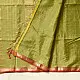 leaf green and gold handloom maheshwari tissue silk cotton saree with fine striped body and red borders for women