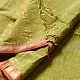 leaf green and gold handloom maheshwari tissue silk cotton saree with fine striped body and red borders for women