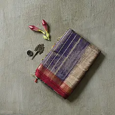 Joon . जून ☽ Handloom Maheshwari Cotton by Tissue Saree - Blue