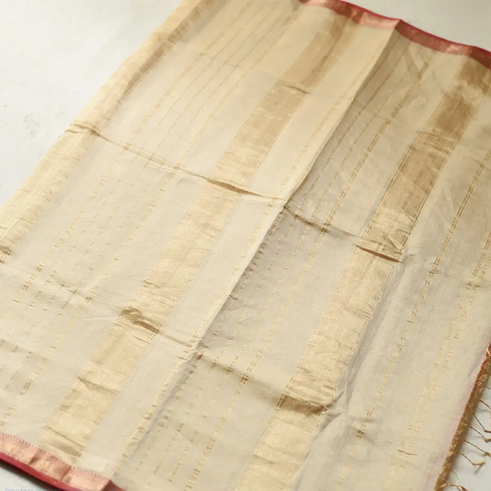 buy Handloom Maheshwari Cotton by Tissue Saree - Off White & Golden Zari