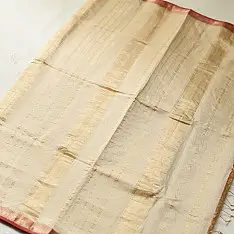 Joon . जून ☽ Handloom Maheshwari Cotton by Tissue Saree - Off White & Golden Zari