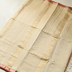 Joon . जून ☽ Handloom Maheshwari Cotton by Tissue Saree - Off White & Golden Zari