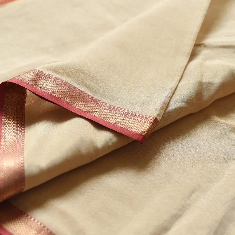 buy Handloom Maheshwari Cotton by Tissue Saree - Off White & Golden Zari