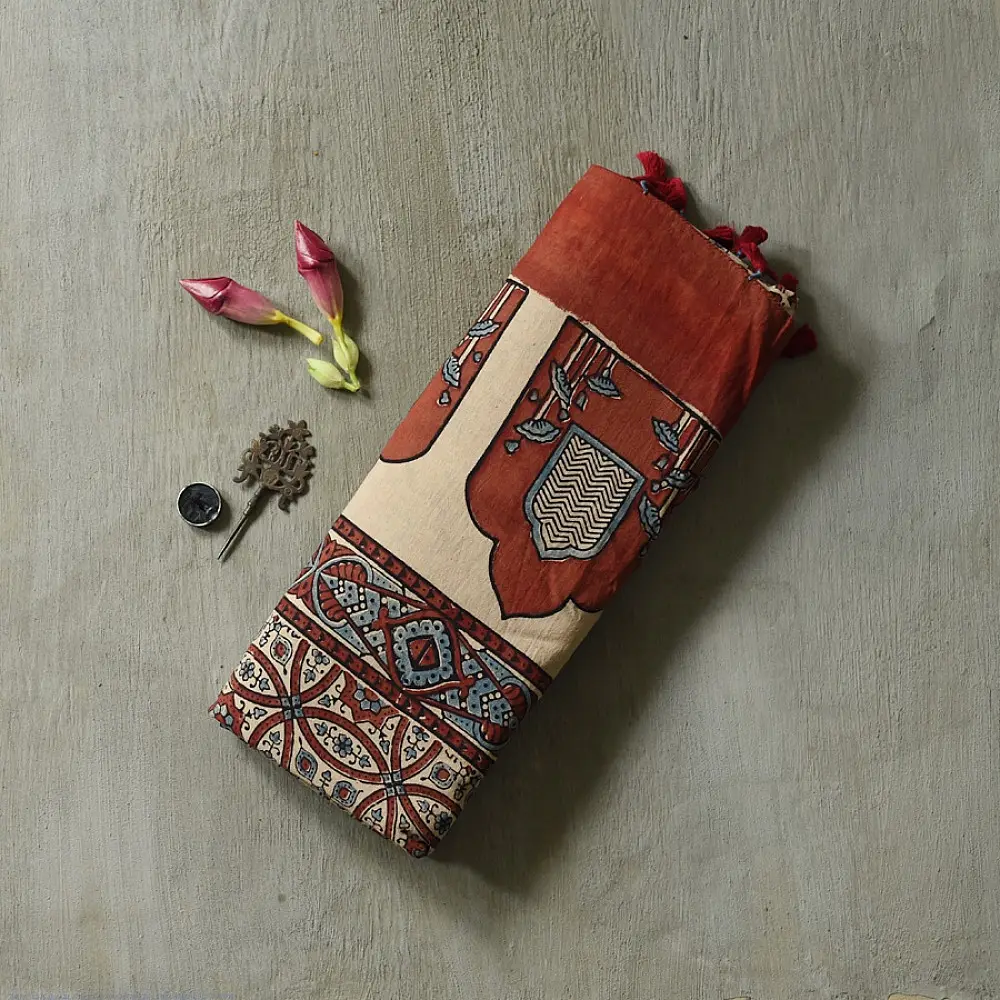shop Handloom Ajrakh Pure Cotton Saree