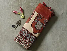 Joon . जून ☽ Handloom Ajrakh Pure Cotton Saree - Red & Off White