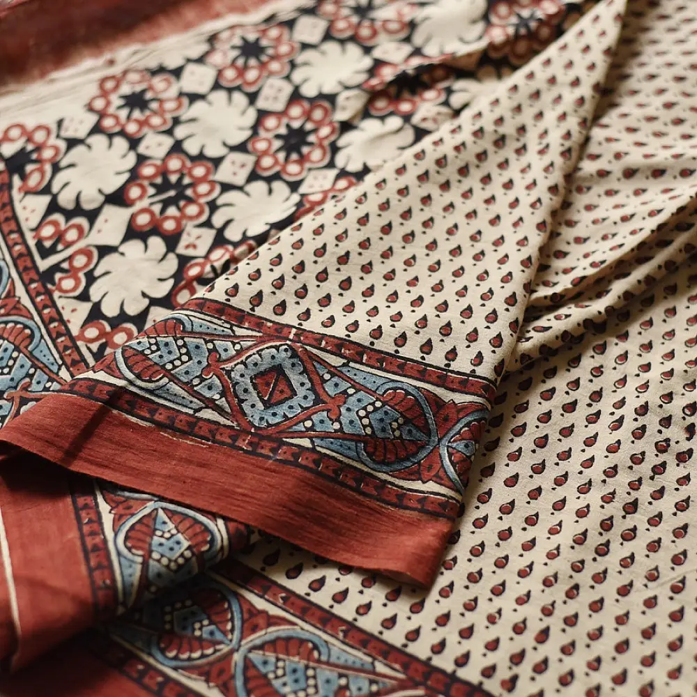 shop Handloom Ajrakh Pure Cotton Saree