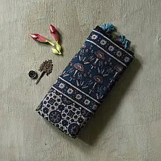 Joon . जून ☽ Handloom Ajrakh Pure Cotton Indigo Saree