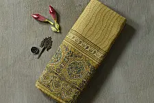Joon . जून ☽ Handloom Ajrakh Pure Cotton Yellow Saree
