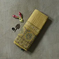 Joon . जून ☽ Handloom Ajrakh Pure Cotton Yellow Saree