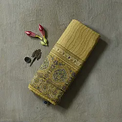 Joon . जून ☽ Handloom Ajrakh Pure Cotton Yellow Saree