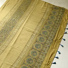 Joon . जून ☽ Handloom Ajrakh Pure Cotton Yellow Saree