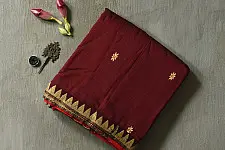 Joon . जून ☽ Handloom Traditional Assam Cotton Maroon Saree