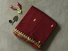 Joon . जून ☽ Handloom Traditional Assam Cotton Maroon Saree