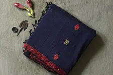 Joon . जून ☽ Handloom Traditional Assam Cotton Blue Saree