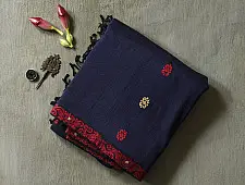 Joon . जून ☽ Handloom Traditional Assam Cotton Blue Saree