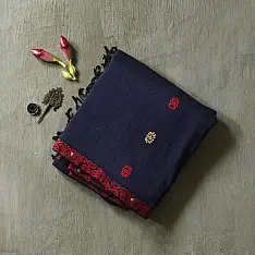 Joon . जून ☽ Handloom Traditional Assam Cotton Blue Saree