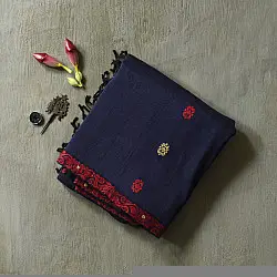 Joon . जून ☽ Handloom Traditional Assam Cotton Blue Saree