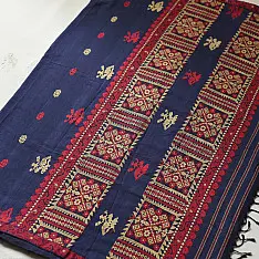 Joon . जून ☽ Handloom Traditional Assam Cotton Blue Saree