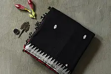 Joon . जून ☽ Handloom Traditional Assam Cotton Black Saree