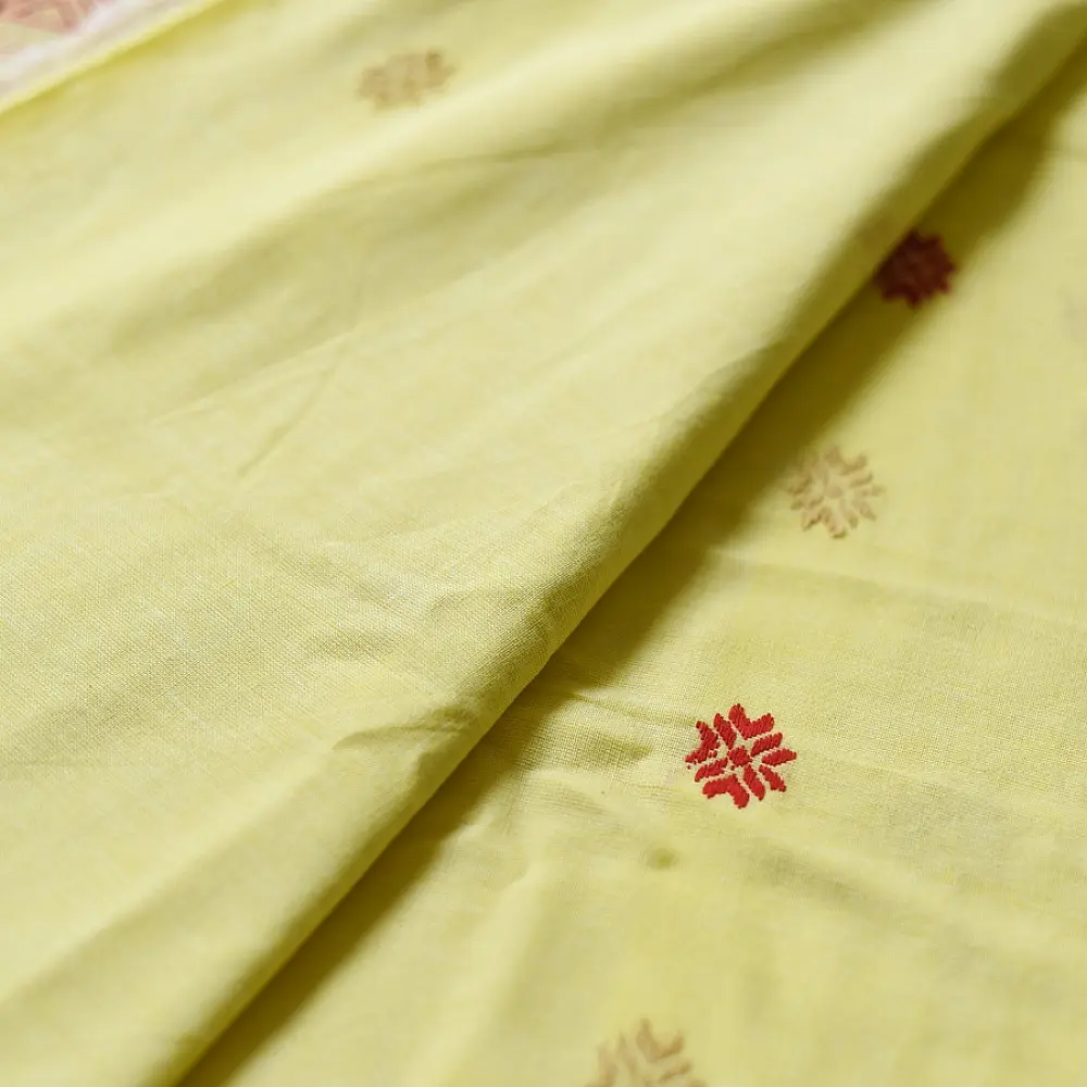 shop Handloom Assam Cotton Saree  - Light Yellow
