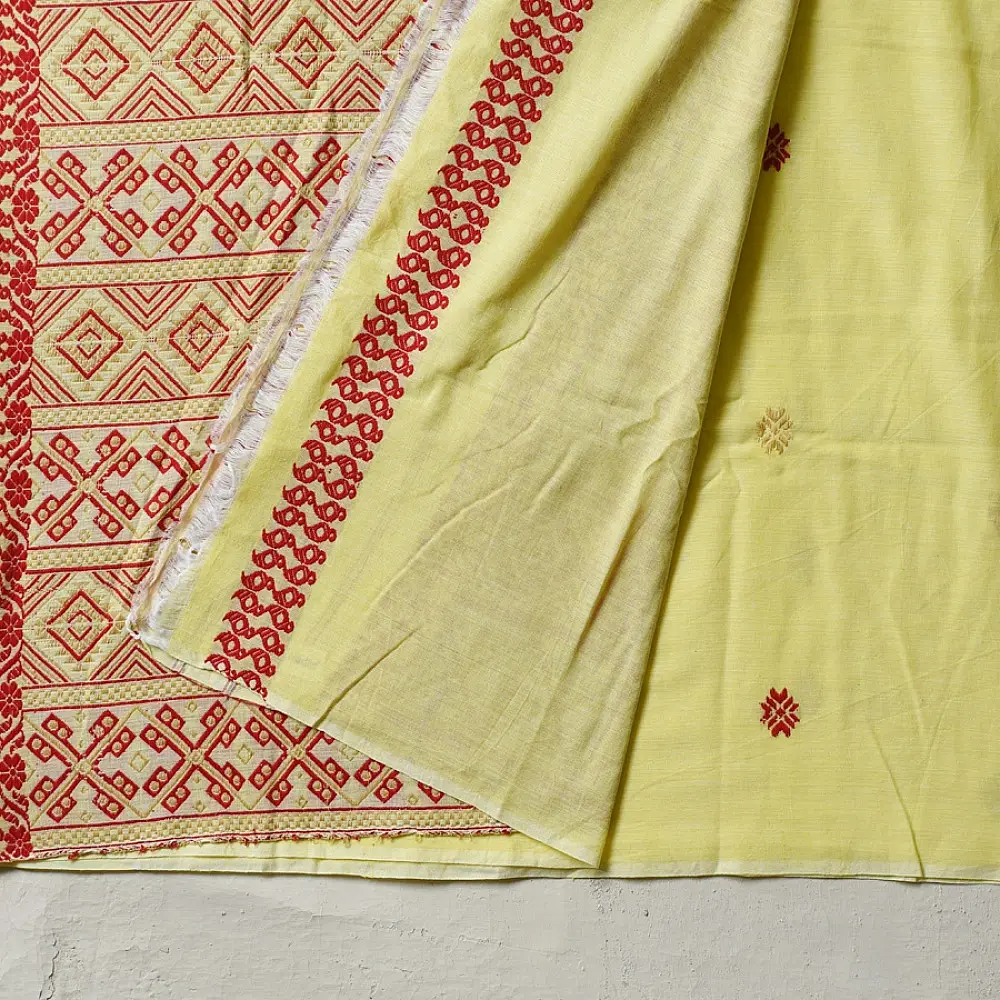 shop Handloom Assam Cotton Saree  - Light Yellow