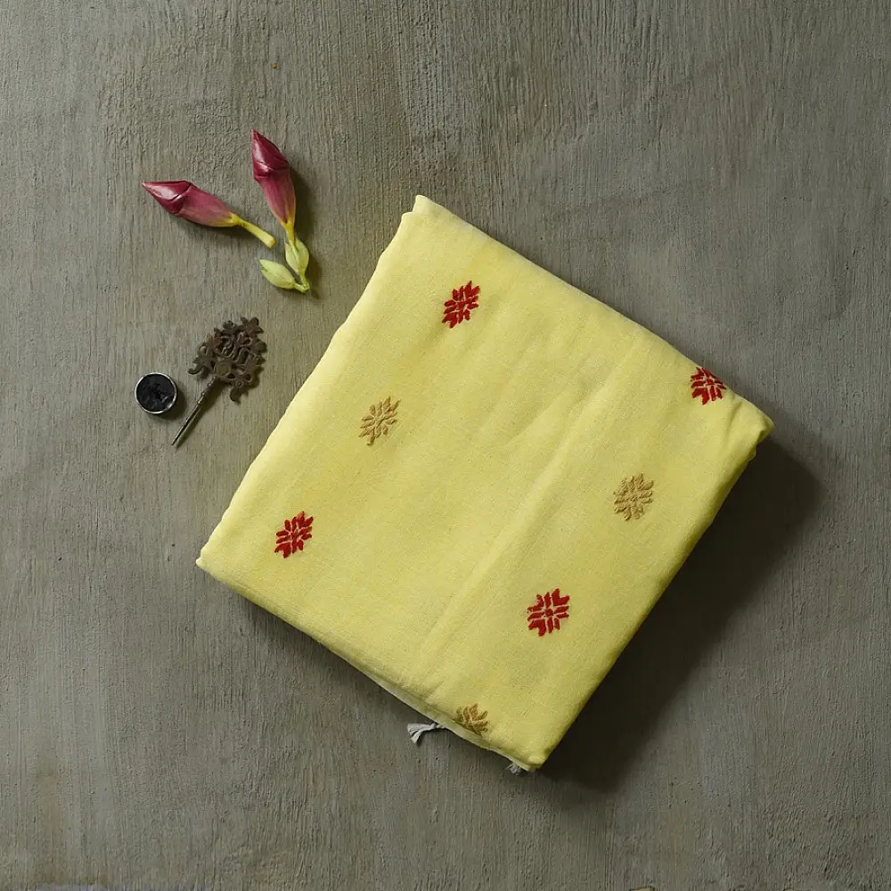 shop Handloom Assam Cotton Saree  - Light Yellow
