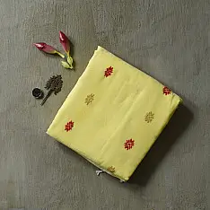 Joon . जून ☽ Handloom Traditional Assam Cotton Saree  - Light Yellow