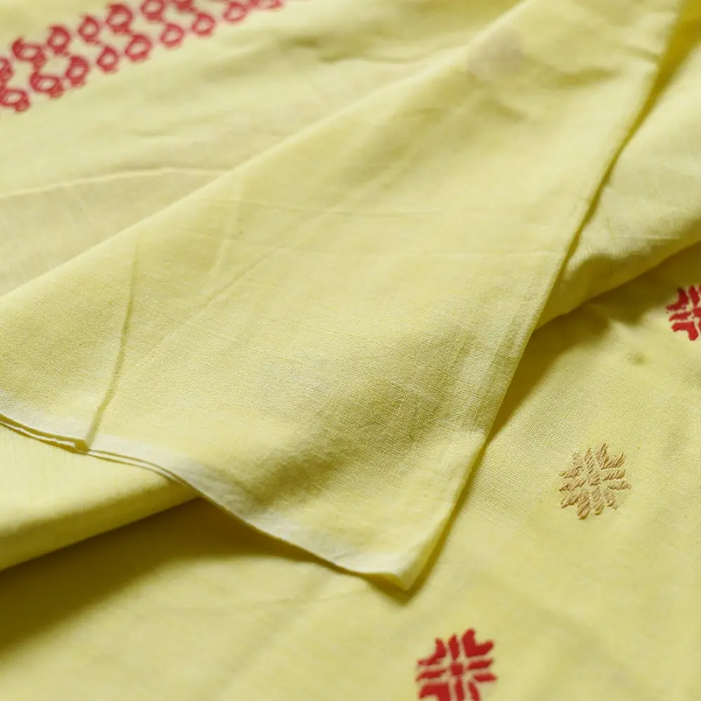 shop Handloom Assam Cotton Saree  - Light Yellow