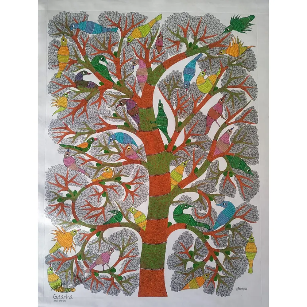 Buy Gond Painting - Birds on Tree 