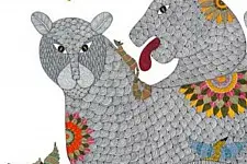 Gond Art | Hand Painted Gond Painting ( 4 X 5 Feet ) - Three Tigers