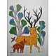 Buy Hand Painted Gond Painting - Mother deer with Baby deer