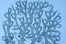 Gond Art | Hand Painted Gond Painting ( 11.5 x 15 inch ) - Blue Paper sheet