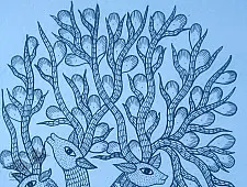 Gond Art | Hand Painted Gond Painting ( 11.5 x 15 inch ) - Blue Paper sheet
