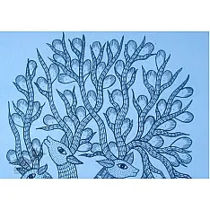 Gond Art | Hand Painted Gond Painting ( 11.5 x 15 inch ) - Blue Paper sheet