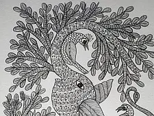 Gond Art | Hand Painted Gond Painting ( 11.5 x 15 inch ) - Elephant Black & White