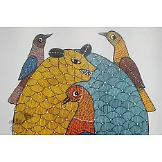Gond Art | Hand Painted Gond Painting ( 11.5 x 15 inch ) - H