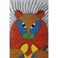 Gond Art | Hand Painted Gond Painting ( 2 x 3 Feet ) - Three Tigers