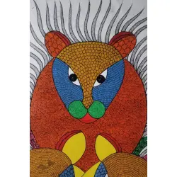 Gond Art | Hand Painted Gond Painting ( 2 x 3 Feet ) - Three Tigers