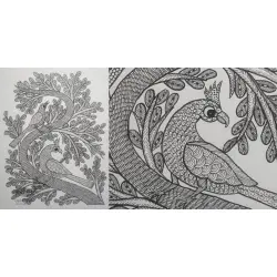 Gond Art | Hand Painted Gond Painting ( 11.5 x 15 inch ) - Black & White