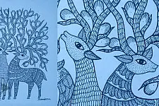 Gond Art | Hand Painted Gond Painting ( 11.5 x 15 inch ) - Blue Paper sheet