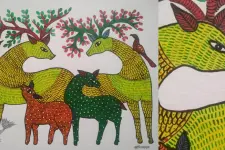 Gond Art | Hand Painted Gond Painting ( 11.5 x 15 inch ) - Deer Family