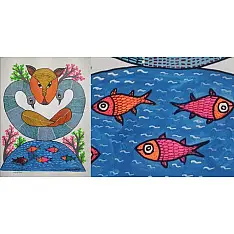 Gond Art | Hand Painted Gond Painting ( 11.5 x 15 inch ) - Two Peacocks