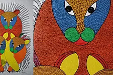Gond Art | Hand Painted Gond Painting ( 2 x 3 Feet ) - Three Tigers