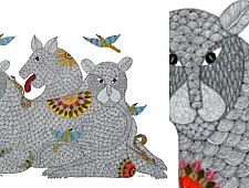 Gond Art | Hand Painted Gond Painting ( 4 X 5 Feet ) - Three Tigers