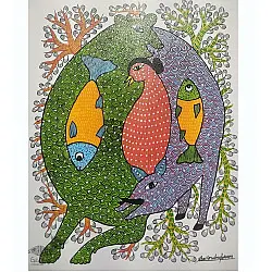 Gond Art ~ Hand Painted Gond Painting - Rat & Pig
