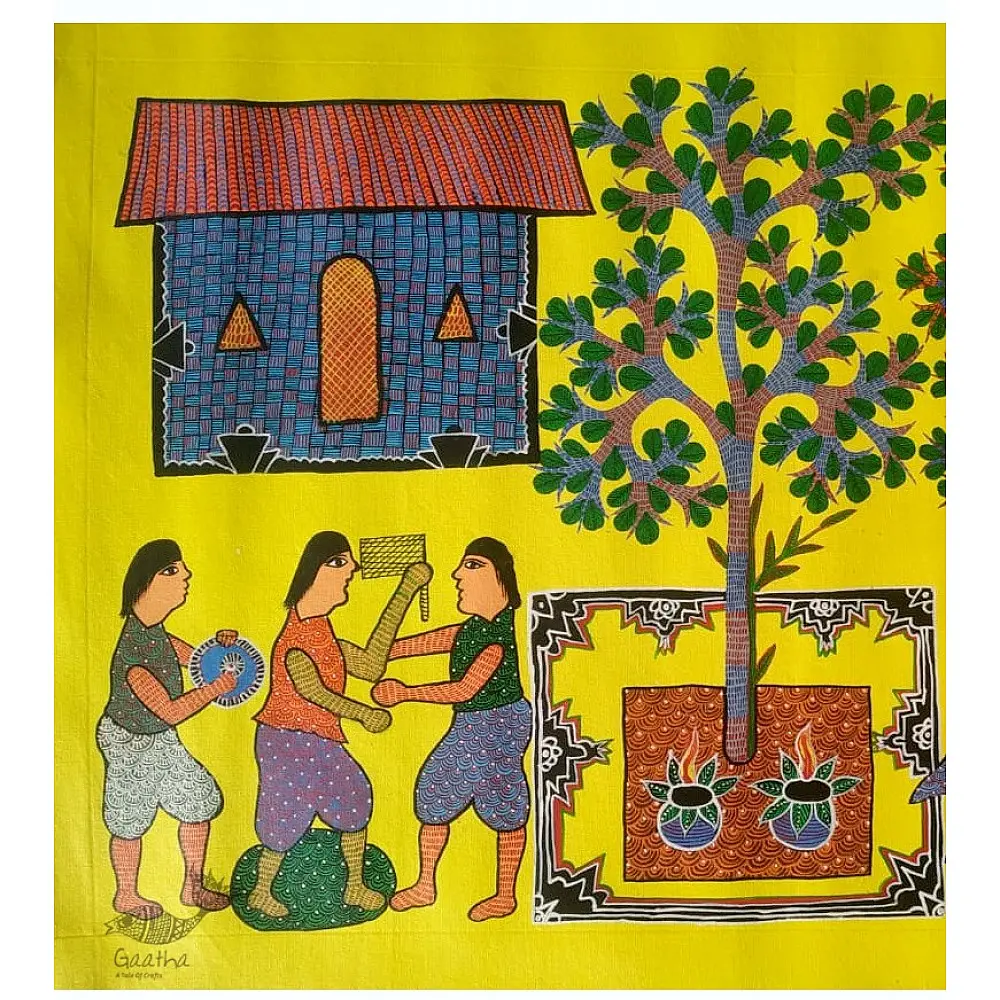 Gond Painting - indian art Village Life