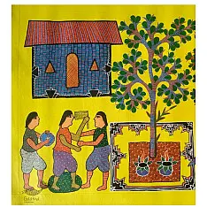 Gond Art ~ Hand Painted Gond Painting - Village Life