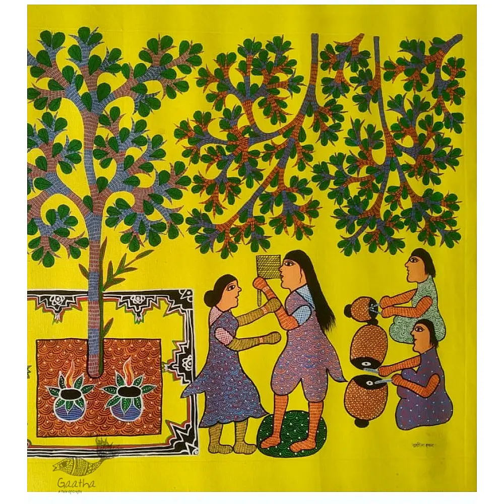 Gond Painting - indian art Village Life