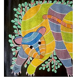 Gond Art ~ Hand Painted Gond Painting - Wild Cat