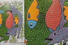 Gond Art ~ Hand Painted Gond Painting - Rat & Pig